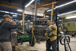 Project 1918 Episode 2 Shows Engine Removal from Historic Nash Quad at Oshawa Tank Museum ctm engine out