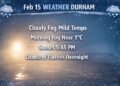 feb 15th weather durham cloudy fog mild temps