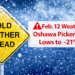feb. 12 weather oshawa pickering lows to 21°c