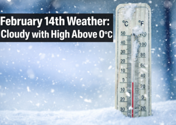 february14th weather cloudy with high above 0°c