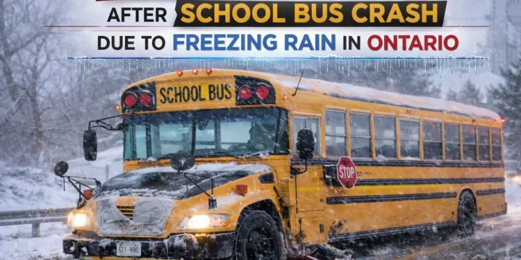 four children injured after school bus crash due to freezing rain in ontario