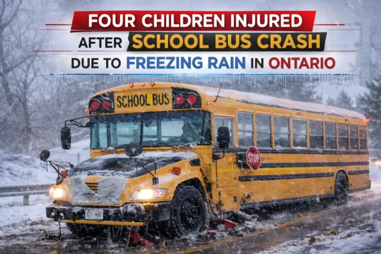 four children injured after school bus crash due to freezing rain in ontario