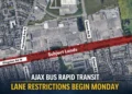 ajax bus rapid transit lane restrictions begin monday