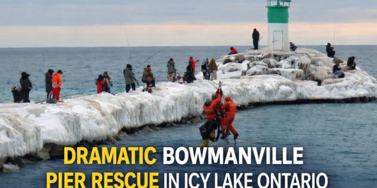 dramatic bowmanville pier rescue in icy lake ontario