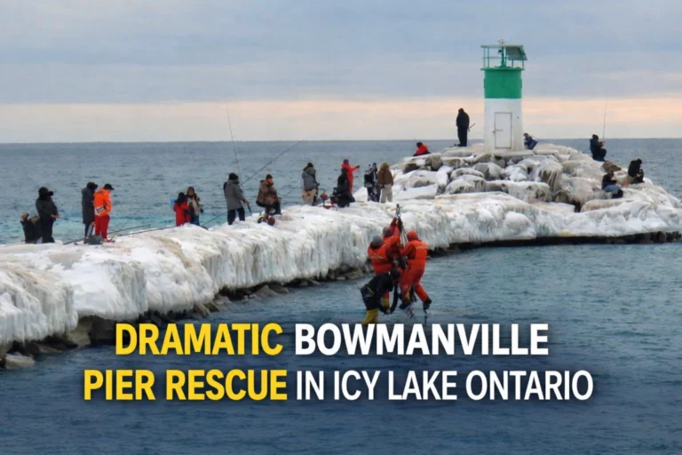 dramatic bowmanville pier rescue in icy lake ontario