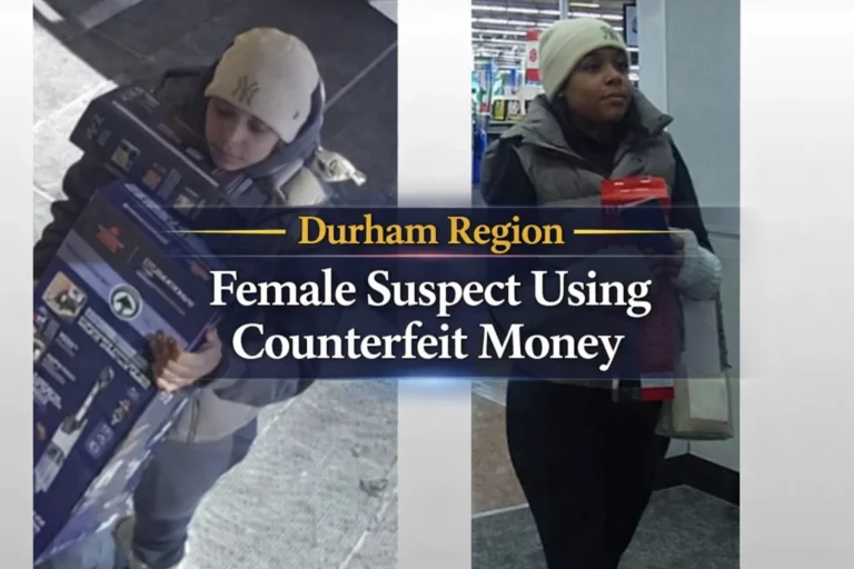 female suspect using counterfeit money durham region