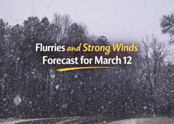 flurries and strong winds forecast for march 12
