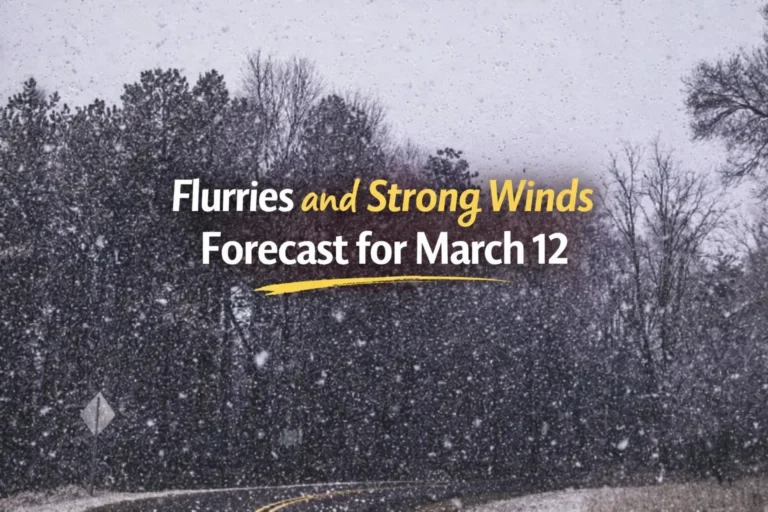 flurries and strong winds forecast for march 12