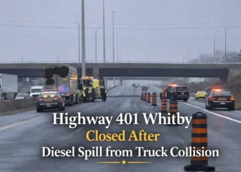 highway 401 whitby closed after diesel spill from truck collision