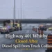 highway 401 whitby closed after diesel spill from truck collision