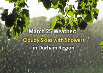 march 25 weather cloudy skies with showers in durham region
