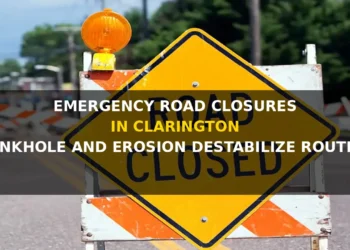 emergency road closures in clarington as sinkhole and erosion