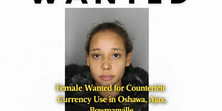 female wanted for counterfeit currency use in oshawa, ajax, bowmanville