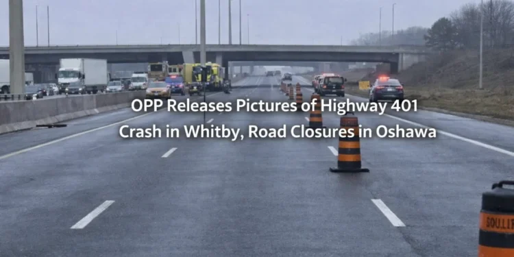 OPP Releases Pictures of Highway 401 Crash in Whitby, Road Closures in Oshawa opp highway 401 crash whitby