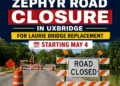 zephyr road closure uxbridge