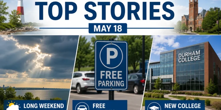 Durham Region's Top Stories May 18: Long Weekend Weather Shifts, Free Parking, and New College Funding top stories