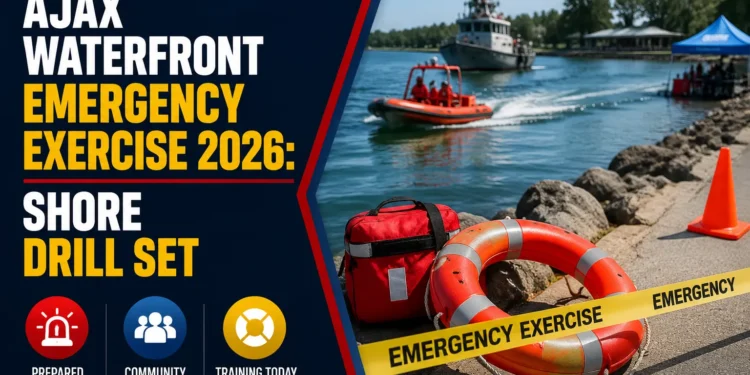 Ajax Waterfront Emergency Exercise 2026: Tactical public safety units coordinate mock multi-victim shoreline rescue waterfront
