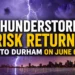 thunderstorm risk returns to durham on june 6