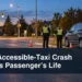 Respectful Ajax roadside investigation with an unbranded accessible van and the headline Ajax Accessible-Taxi Crash Claims Passenger’s Life