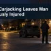Nighttime Ajax residential investigation scene with the headline Ajax Carjacking Leaves Man Seriously Injured