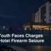 Ajax Youth Faces Charges After Hotel Firearm Seizure Ajax hotel investigation scene with the headline Ajax Youth Faces Charges After Hotel Firearm Seizure