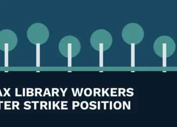 Original local news illustration with the headline Ajax Library Workers Enter Strike Position