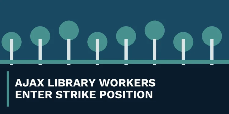 Original local news illustration with the headline Ajax Library Workers Enter Strike Position