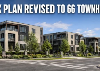Conceptual low-rise townhomes representing the revised Ajax housing proposal