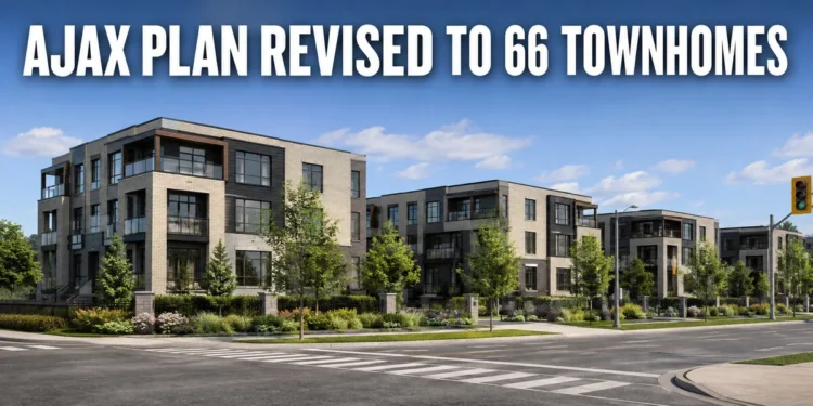 Conceptual low-rise townhomes representing the revised Ajax housing proposal