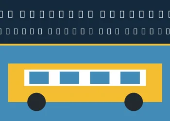 Ajax Families Challenge Two-Hour School Bus Commute Original school-bus illustration with the headline Ajax Families Challenge Two-Hour School Bus Commute