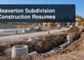 Beaverton subdivision infrastructure work with the headline Beaverton Subdivision Construction Resumes