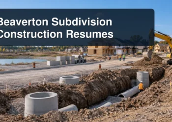 Beaverton subdivision infrastructure work with the headline Beaverton Subdivision Construction Resumes