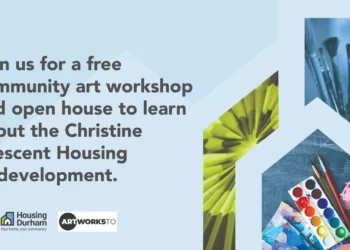 Flyer for a free Christine Crescent community art workshop and open house in Oshawa