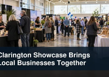 Community business exhibition with the headline Clarington Showcase Brings Local Businesses Together
