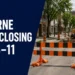 Roadwork barriers illustrating the temporary Colborne Street closure in Oshawa