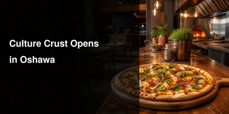 Indian-inspired pizza in a modern restaurant illustrating the Culture Crust Oshawa opening