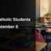 Prepared classroom with desks and backpacks for the Durham Catholic back-to-school return on September 8