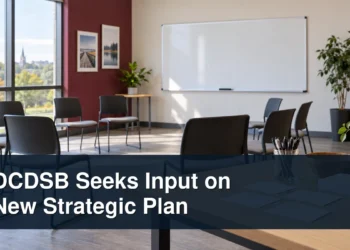 DCDSB Seeks Input on New Strategic Plan Community planning room with the headline DCDSB Seeks Input on New Strategic Plan