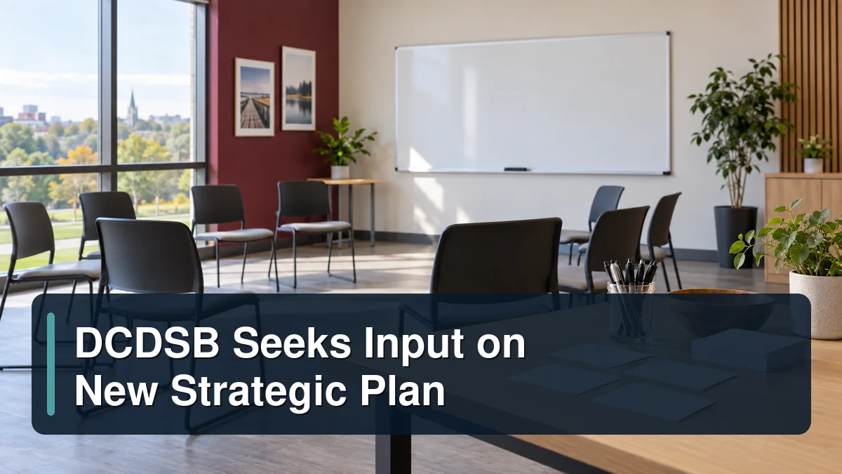 Community planning room with the headline DCDSB Seeks Input on New Strategic Plan