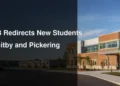 Durham public school with portable classrooms illustrating DDSB overflow placements in Whitby and Pickering