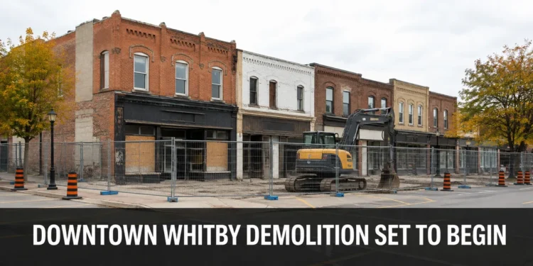 Vacant downtown Whitby buildings fenced for planned demolition on Brock Street