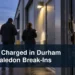Commercial doorway investigation scene with the headline Three Charged in Durham and Caledon Break-Ins