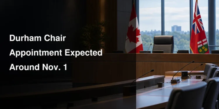 Empty Ontario council chamber illustrating the expected Durham Region chair appointment