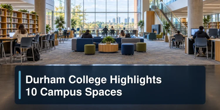 Durham College Highlights 10 Campus Spaces Contemporary college study space with the headline Durham College Highlights 10 Campus Spaces