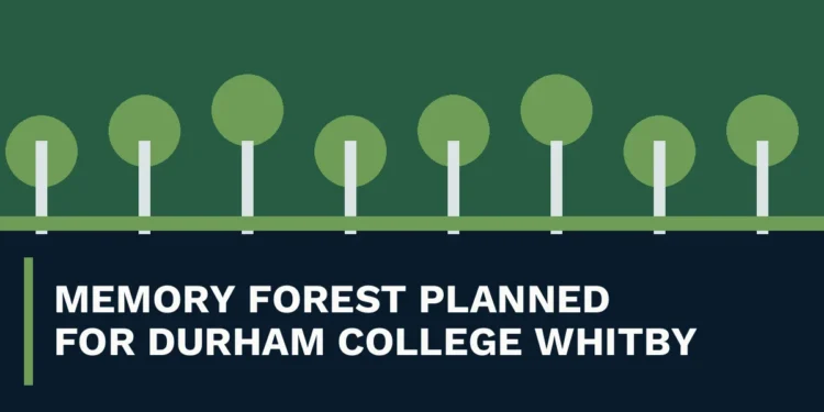Original local news illustration with the headline Memory Forest Planned for Durham College Whitby