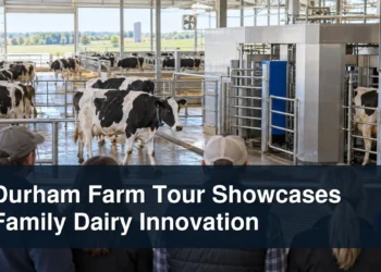 Robotic dairy barn tour with the headline Durham Farm Tour Showcases Family Dairy Innovation