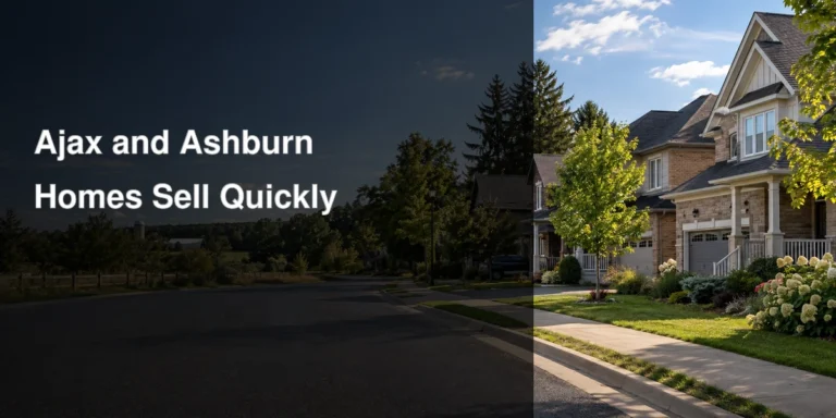 Durham Region neighbourhood streetscape representing quick July home sales in Uptown Ajax and Ashburn