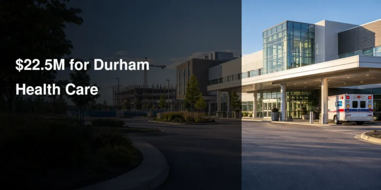 Modern Durham Region hospital campus representing new health-care operating and infrastructure funding