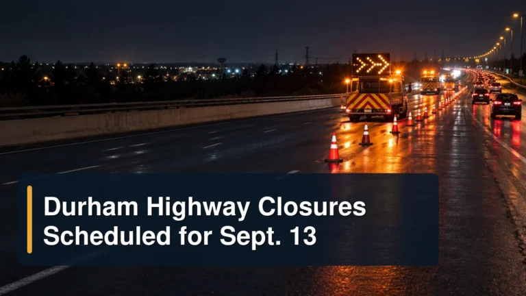 Nighttime highway lane closure with the headline Durham Highway Closures Scheduled for Sept. 13