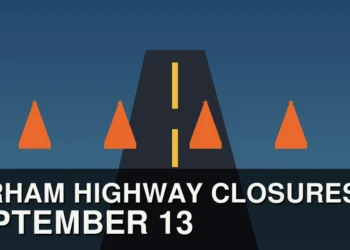 Original illustration of a Durham highway work zone for September 13 closures